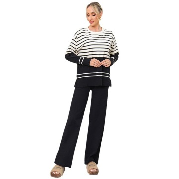 Women's Striped Knit Two-Piece Sweater Set