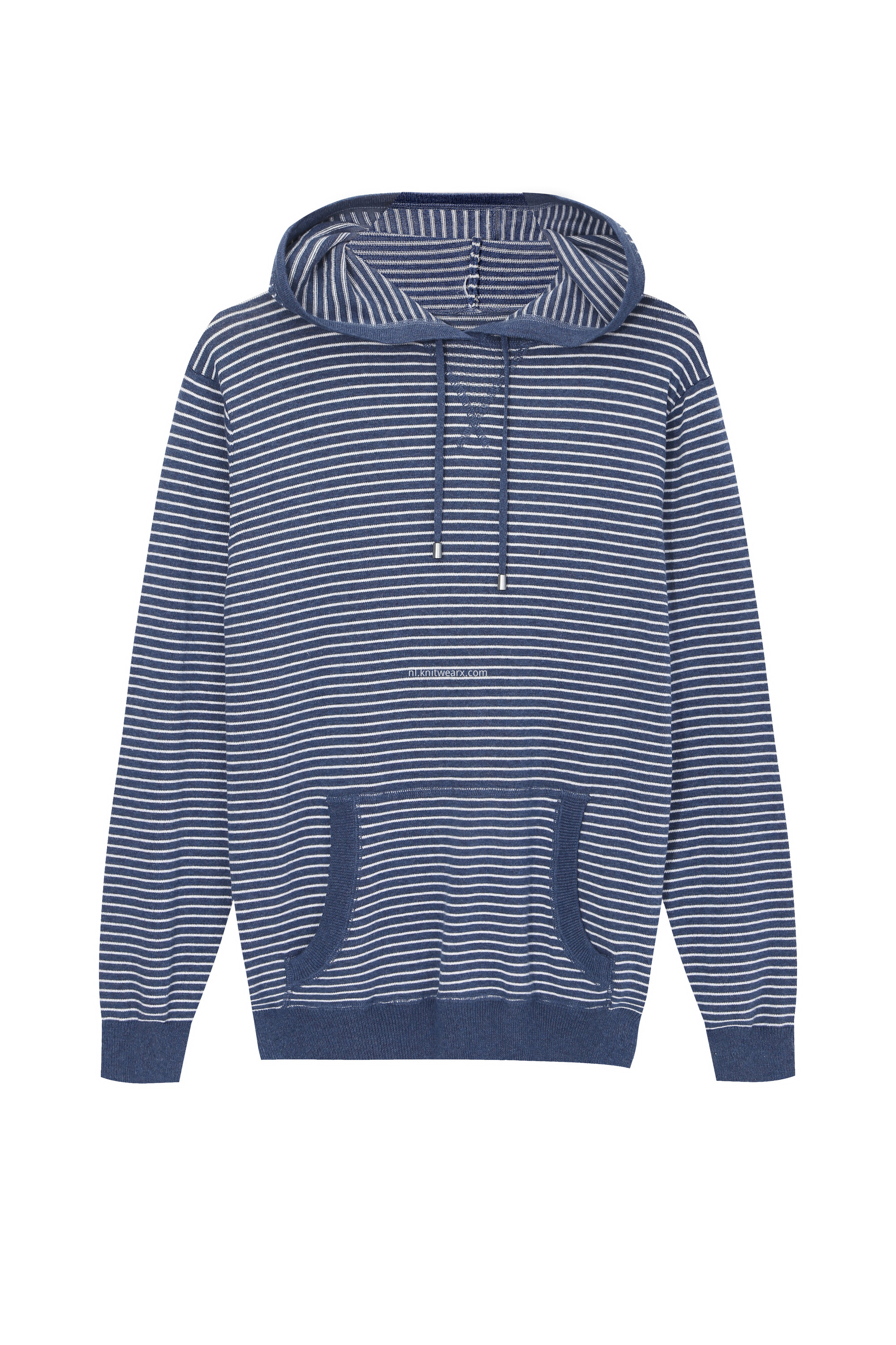 en's Knitted Athletic Striped Kangaroo Pocket Hoodie