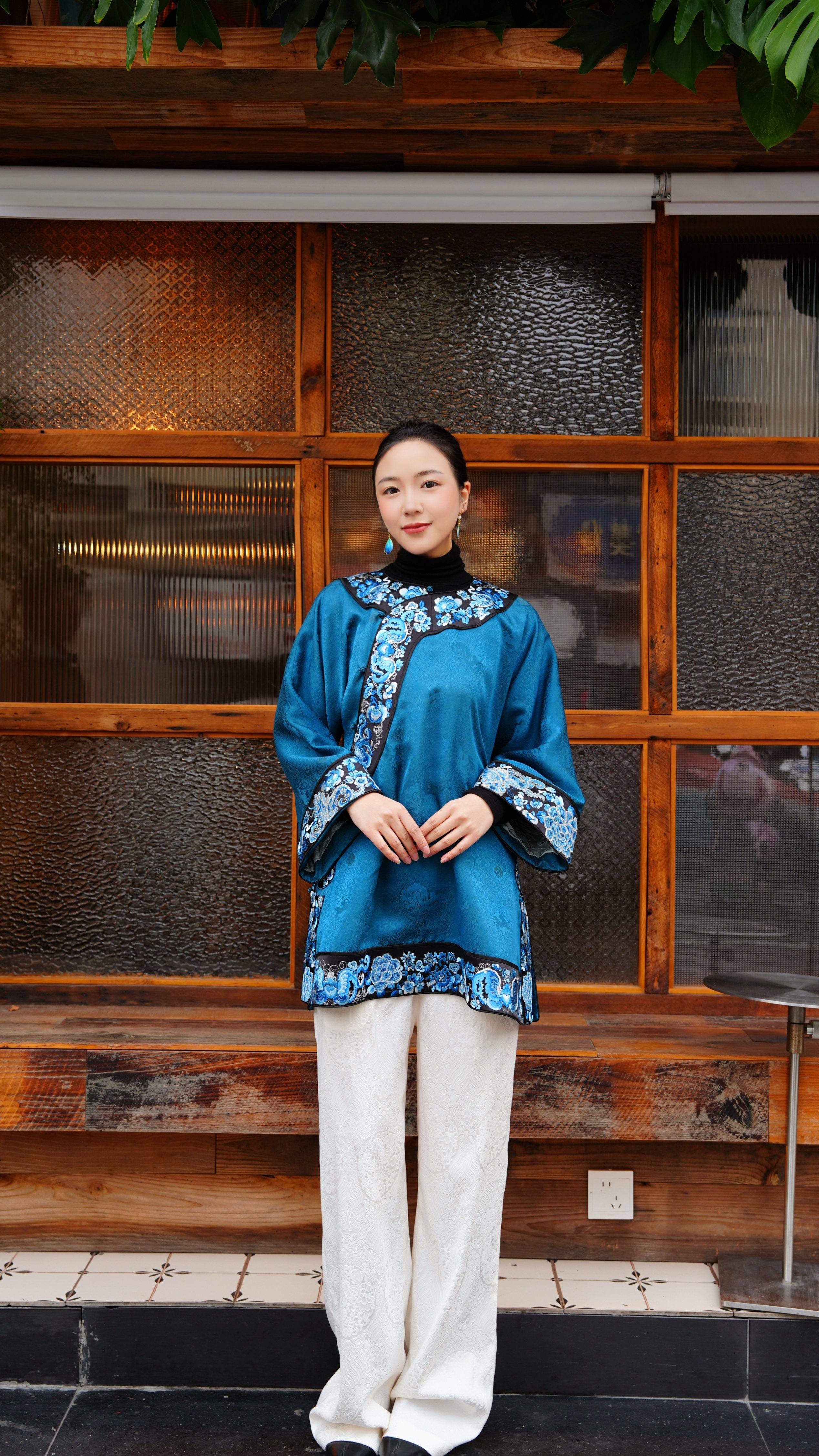 Top de patchwork bordado Qidu Silan