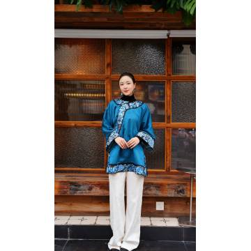 Top de patchwork bordado Qidu Silan