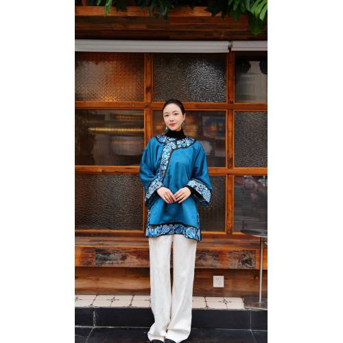 Top de patchwork bordado Qidu Silan