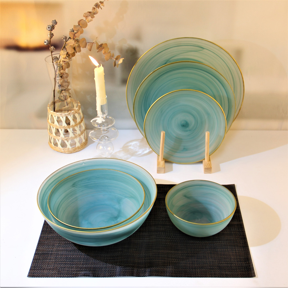 Glass Dish Plates With Gold Rim