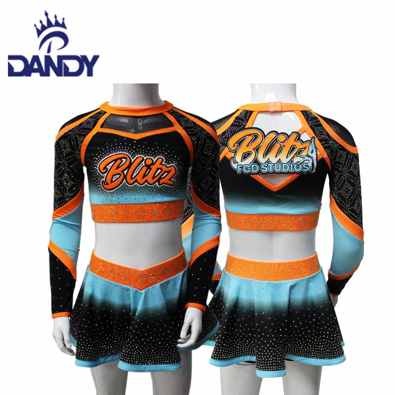 Custom sublimasyon cheerleading rad aplodi rad inifòm ak bout pantalon