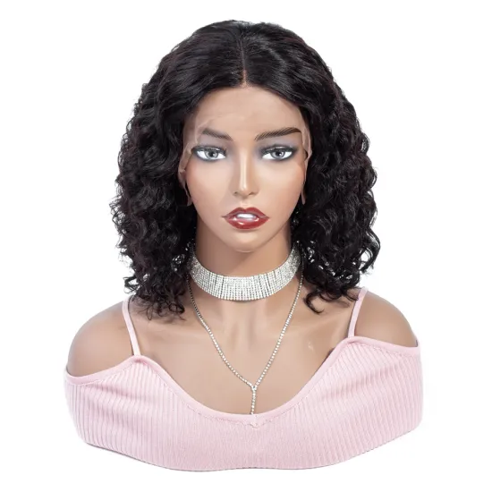 Wholesale Deep Wave Human Hair Lace Frontal Bob Wig Ready To Ship Double Drawn Vietnamese Cuticle Aligned Hair Extension Wig Bob