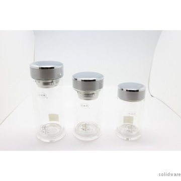 Double Wall Glass bottle with lid 430ml capacity