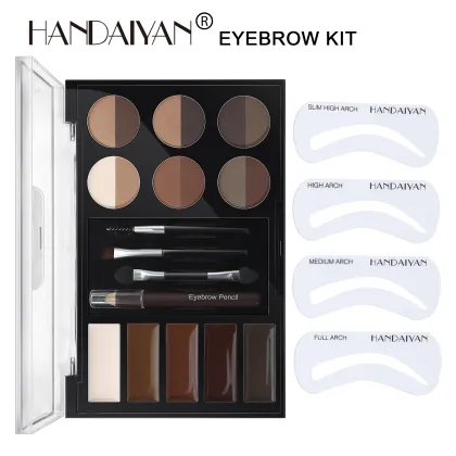 Professional HANDAIYAN Eyebrow Kit: 12 Color Powder, 5 Color Mascara, 4 Shades Eyebrow Stencils - Complete Eye Makeup Cosmetics Set