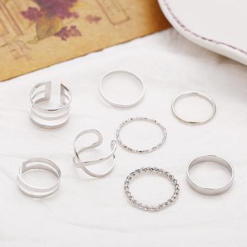 European and American new ring creative retro simple multi-layer opening cross twist ring set 8 pieces