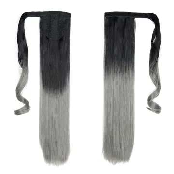 Wholesale Natural Grey 613 Colored Silky Straight Clip In Ponytail Wrap Around Synthetic Hair Ponytail Extensions For Women