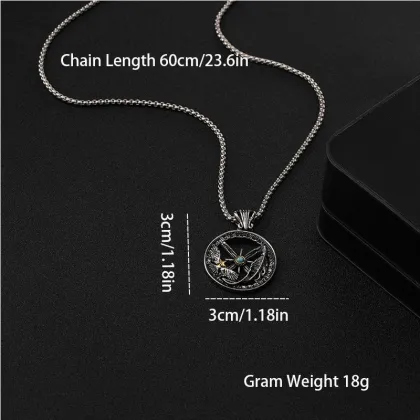 Feather Eagle Compass Necklace Men's Hollow Necklace