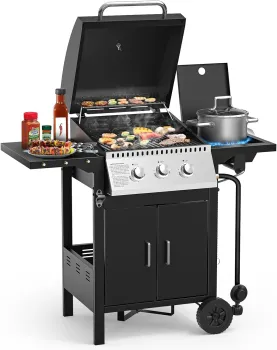 Stainless Steel 3 Burner Propane Gas Grill with Cabinet for Outdoor Gardening Barbecue