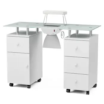Professional Salon Manicure Station: Nail Desk with Foldable Arm Rest, Electric Dust Collector, and Makeup Storage