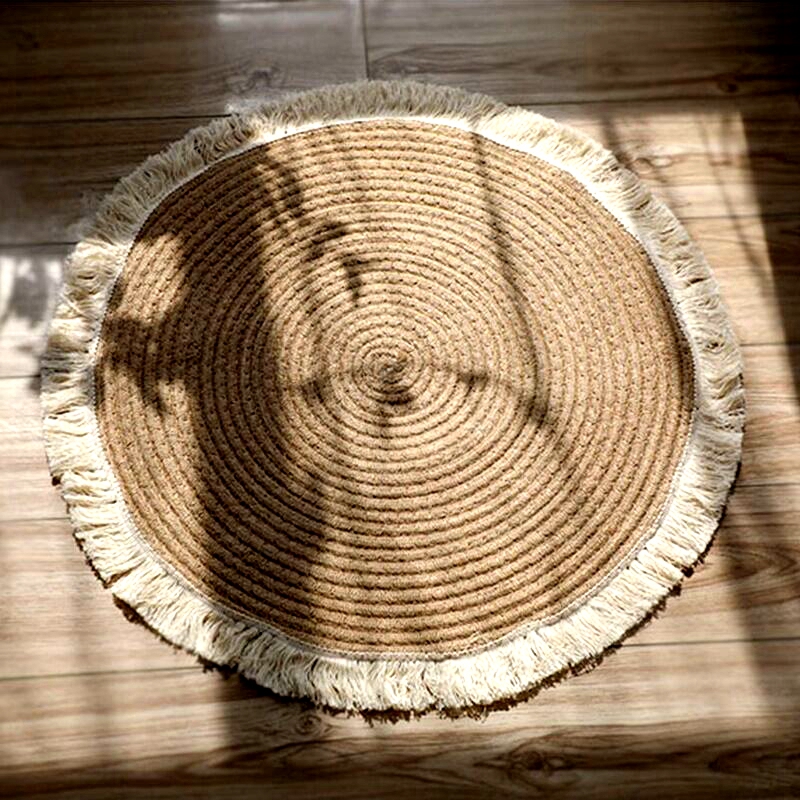 Living Room Jute Hemp Braided Woven Carpet Area Rugs Floor Mats