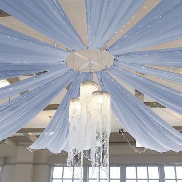 Baby Blue Sheer Tirai: Latar belakang perkahwinan yang ideal dan hiasan siling untuk acara yang mengasyikkan