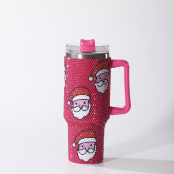 Bling Christmas Santa Rhinestone Tubbler Cup - Niestandardowy izolowany kubek ze słomką i uchwytem