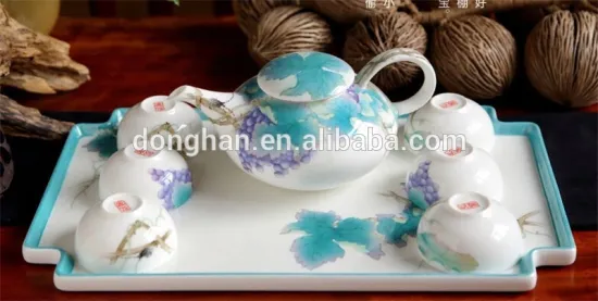 high quality wholesale morden handpainting ceramic china blue tea set for gift
