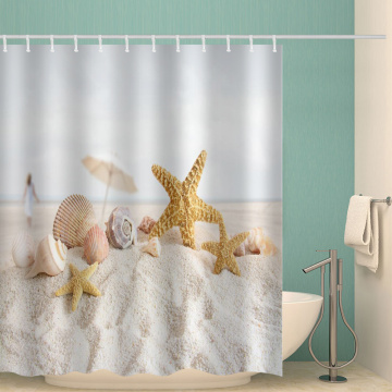 Starfish Conch Waterproof Shower Curtain Sea Beach Bathroom Decor