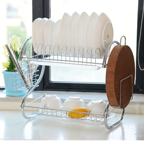 2-tier Dish Drying Rack With Utensil Holder