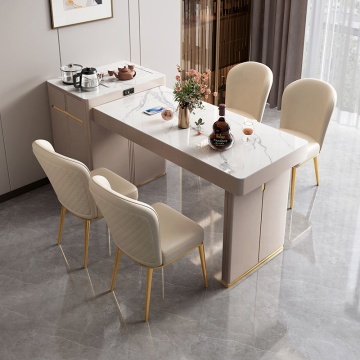 Modern Metal Base Restaurant Tables with Marble Tops - Kitchen Set and Organizer Cabinets