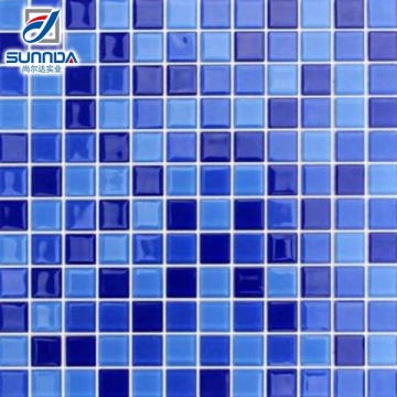 net mounted 12x12 blue color stock cheap glass crytal mosaic tile for kitchen bathroom swimming pool
