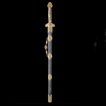 Qing Sword Luxury Sky Dragon Sword Gold Hollow Brass Relief Collection and Display Crafts