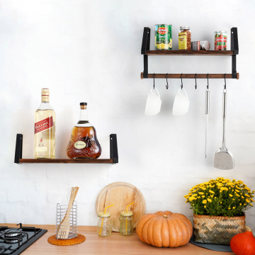 2 Packs Wood-Hanging Floating Storage Shelves with Hooks