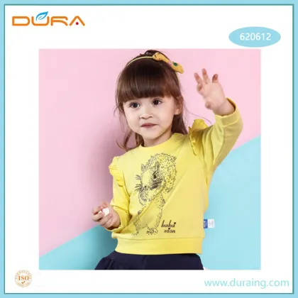 Girls` Cotton Children`s Long-sleeved Pullover Top