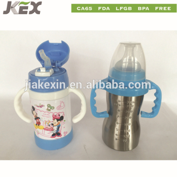 Cartoon logo baby feed stainless steel bottle with nipple