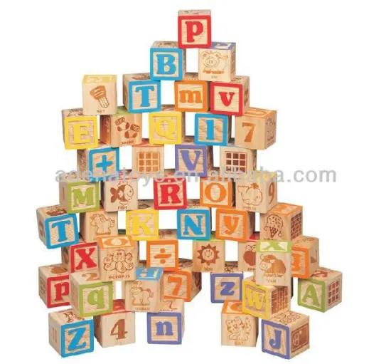 Wooden kids educational DIY building block 50pcs Wooden Carved Alphabet Blocks wood Cubes