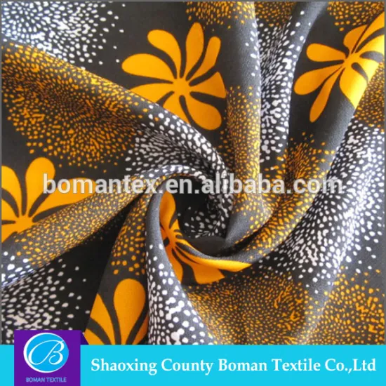 High Quality printed 100% polyester yellow woven fabric for garment
