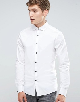New Design Long Sleeve Cutaway Collar Mens Pre-Shrunk 97% Cotton 3% Elastane Lightweight Check Skinny Fit Casual White Shirts