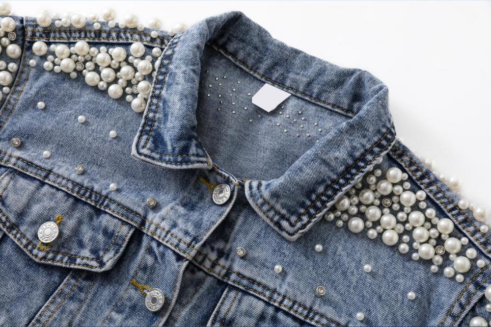 Bead Studded Denim Lady Blouse Jacket