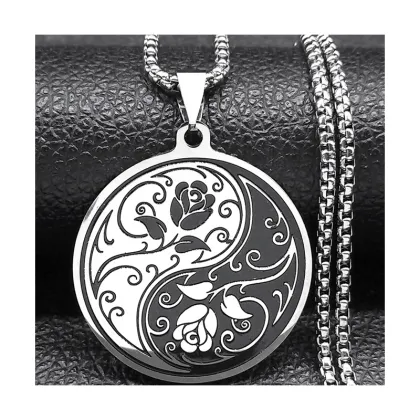 Stainless Steel Yin Yang Tai Chi Necklace - Silver Fashion Jewelry for Men and Women