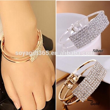 Womens Wristband Bangle Crystal Cuff Bracelet Bling Hand Chain Bracelet