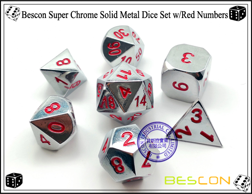 Bescon Super Chrome Solid Metal Dice Set with Red Numbers-1