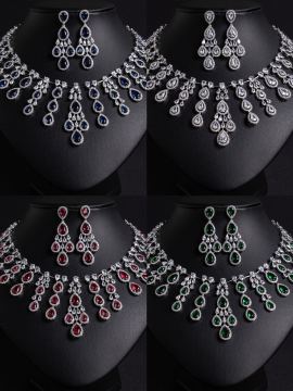 Teardrop Fringe CZ Bridal Necklace Earring Set