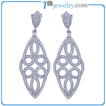 Fancy Design Micro Pave CZ Diamond Big Silver Drop Earring