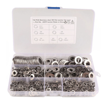 BAJUTU 720pcs M3-M12 Ring 304 Stainless Steel Flat Washer Adjustment Hardware Accessories Metal Washer For Bolts And Screws