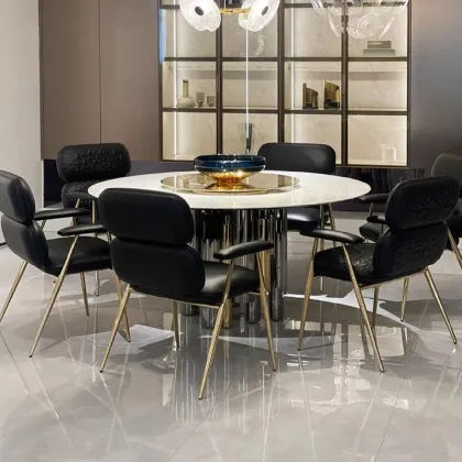 Elegant Golden Stainless Steel Marble Dining Table Set