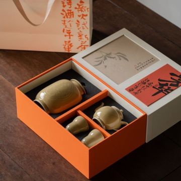 Ding Ware Huang Fanghua Ruyi Porcelain Kung Fu Tea مجموعة مع كوبين - شاي رجعية للهدايا التجارية