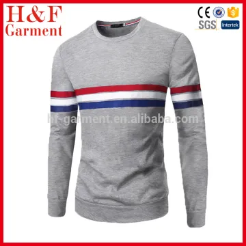 Hot sell contrast color stripe decoration o-neck men's long sleeve t shirt