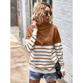Women`s Turtleneck Stripe Color Knitted Sweater