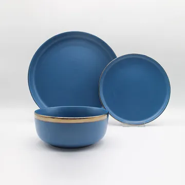 Round Shape Blue Gold Edge Color Glaze Dinnerware