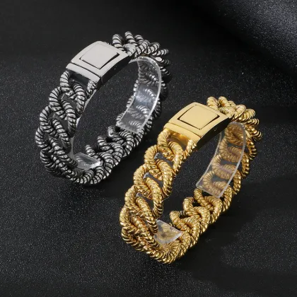 KALEN 215mm Men's Punk Stainless Steel Rope-Shaped Cuban Links Bracelet