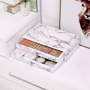 Grand organisateur de maquillage en marbre en plastique - tiroir de rangement de commode d'usine empilable pour cosmétiques et pinceau à paupières