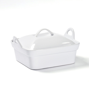 Square White Ceramic Baking Dish With Lid