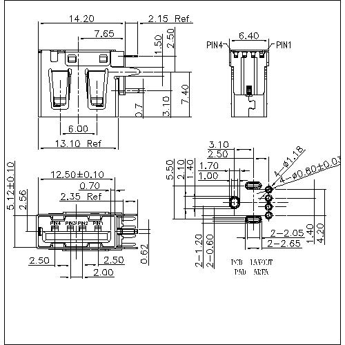 UAFR21 21-USB A Type receptacle angle upright extra short body L=11.0 