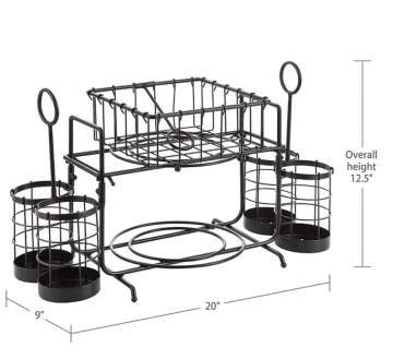 Double-Tier Expandable Iron Black Dish Drainer for Kitchen Counter