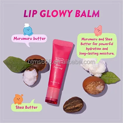 Vegan Strawberry Moisturizing Gel Pink Lip Balm for Collagen-Enhanced Wrinkle Care