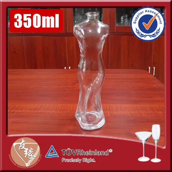 small painted woman body shape spirits 350ml glass bottle with cork