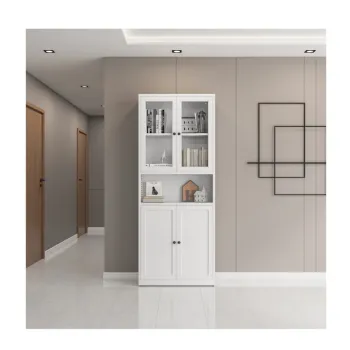 Modern 4-Door Steel File Cabinet with Glass and Metal Storage Bookcase for Home Office, Living Room, and Kitchen